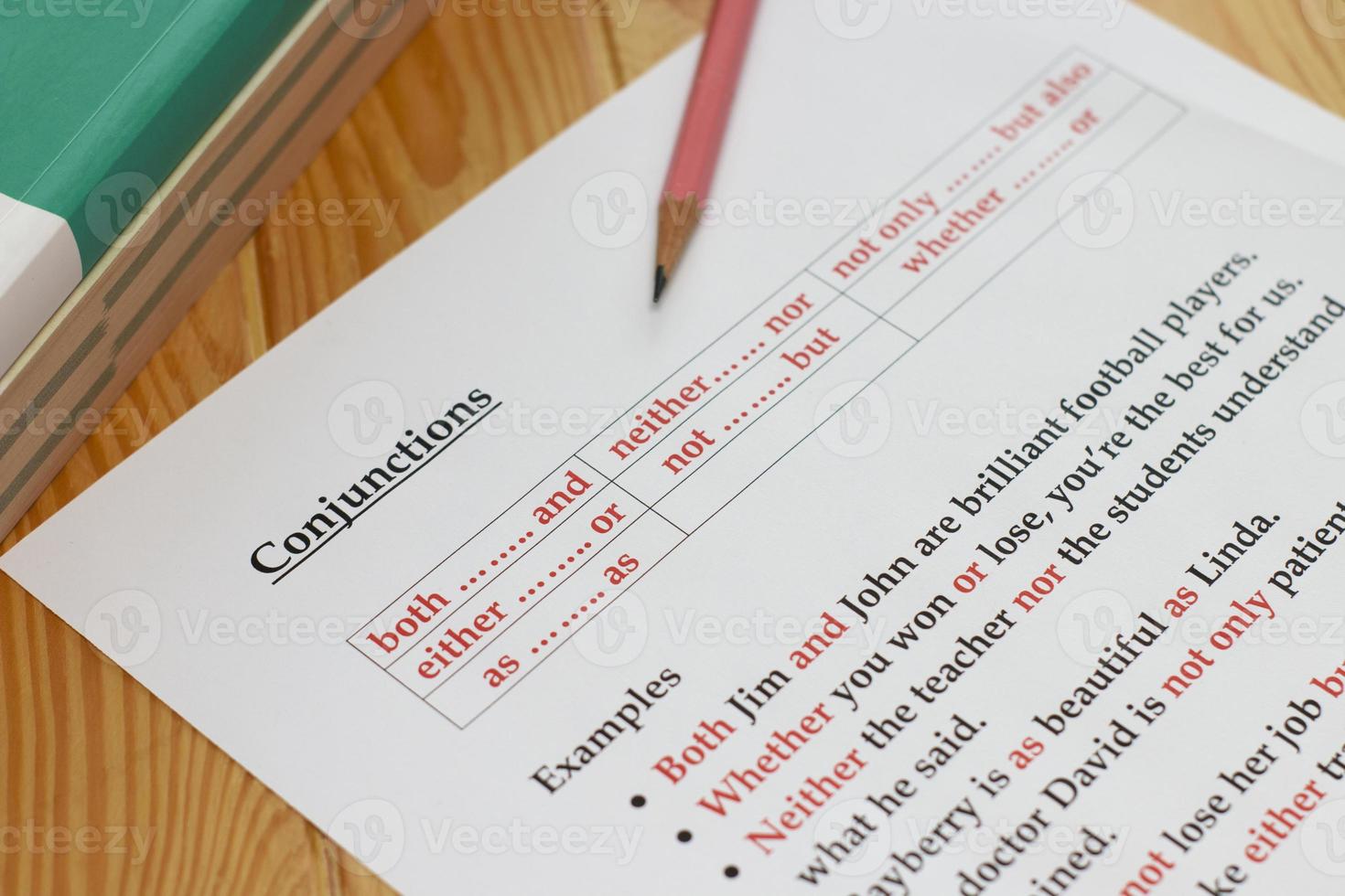 English homework and exercise on wooden table photo