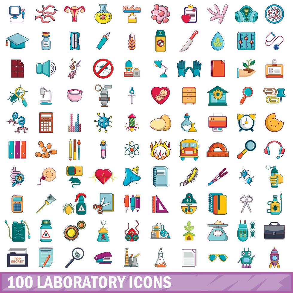 100 laboratory icons set, cartoon style vector