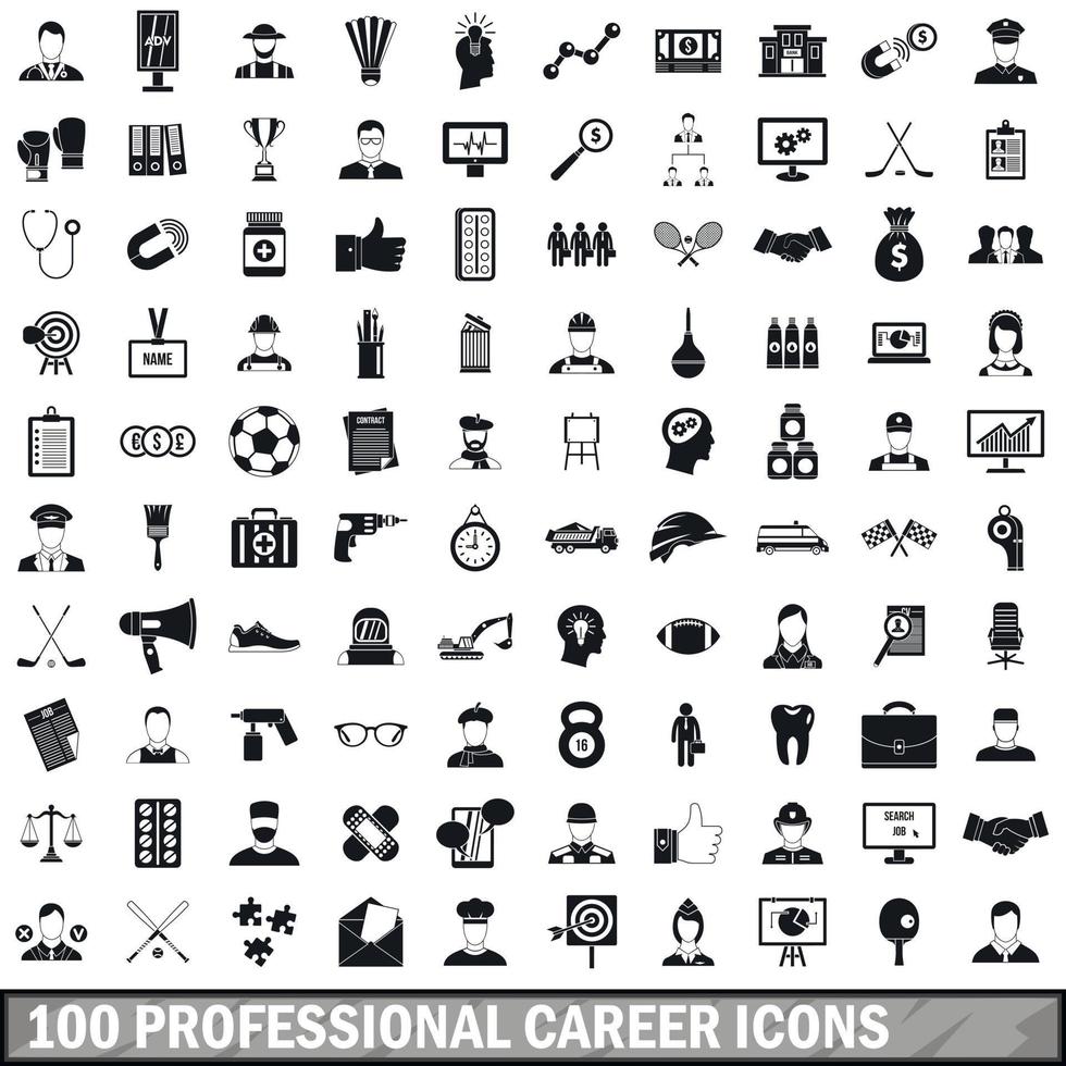 100 professional career icons set, simple style vector
