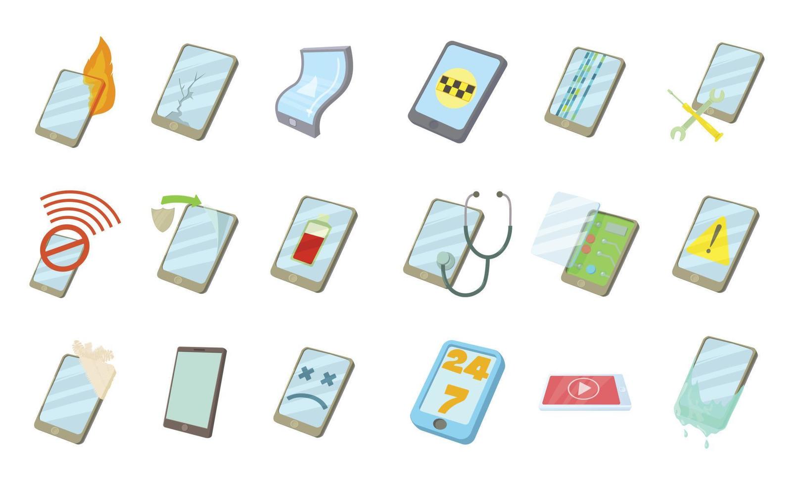 conjunto de iconos de teléfono inteligente, estilo de dibujos animados vector