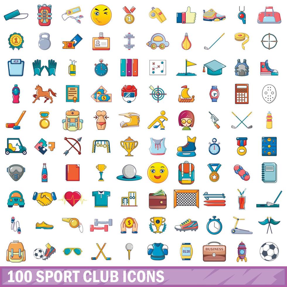 100 iconos de club deportivo, estilo de dibujos animados vector