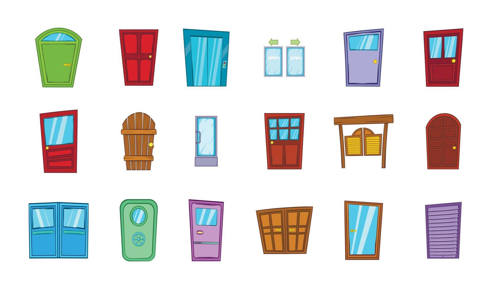 Door icon set, cartoon style vector