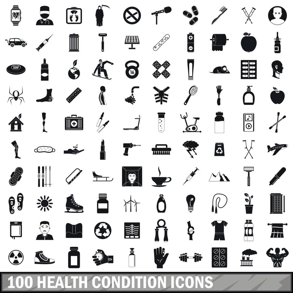 100 iconos de estado de salud, estilo simple vector