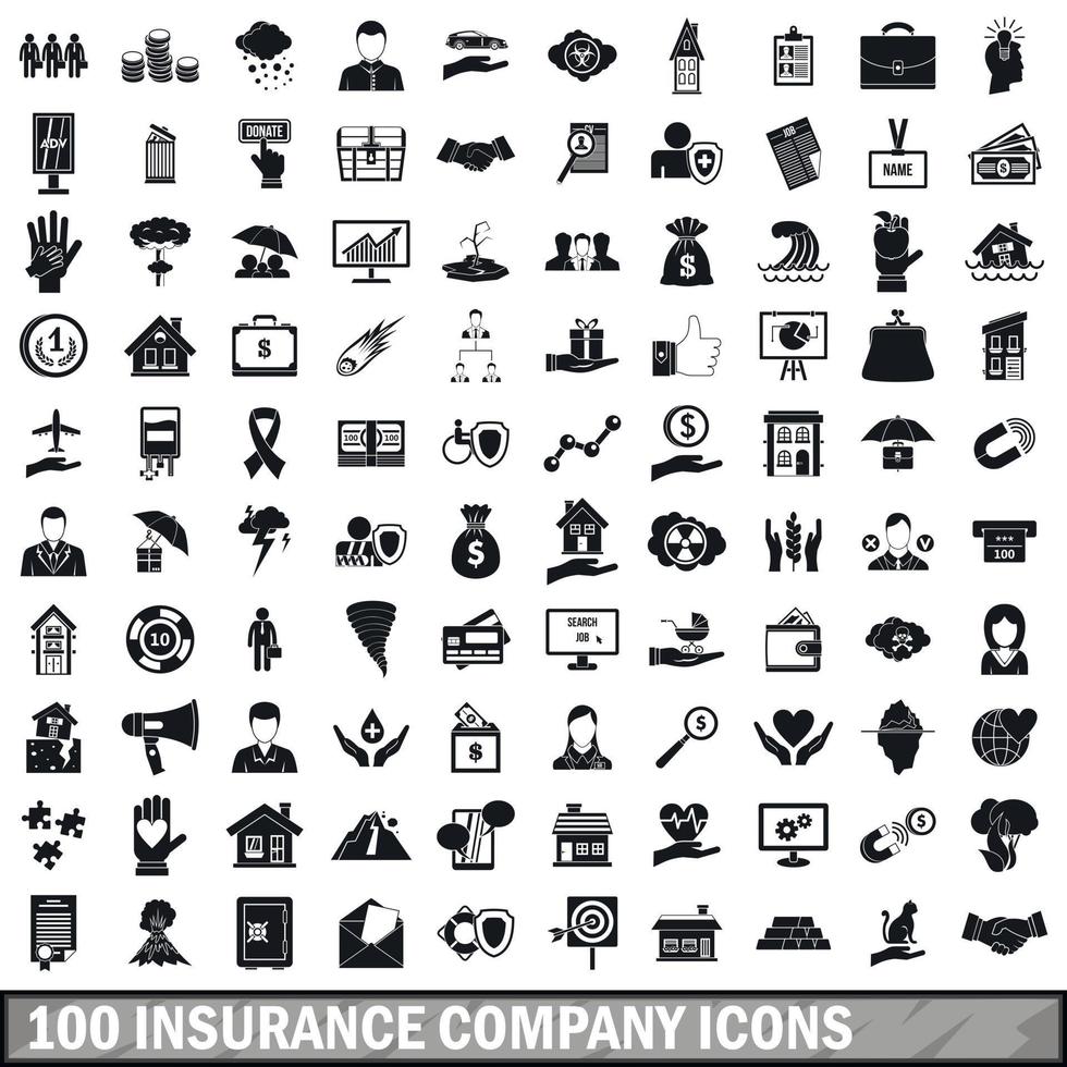 100 iconos de la compañía de seguros, estilo simple vector