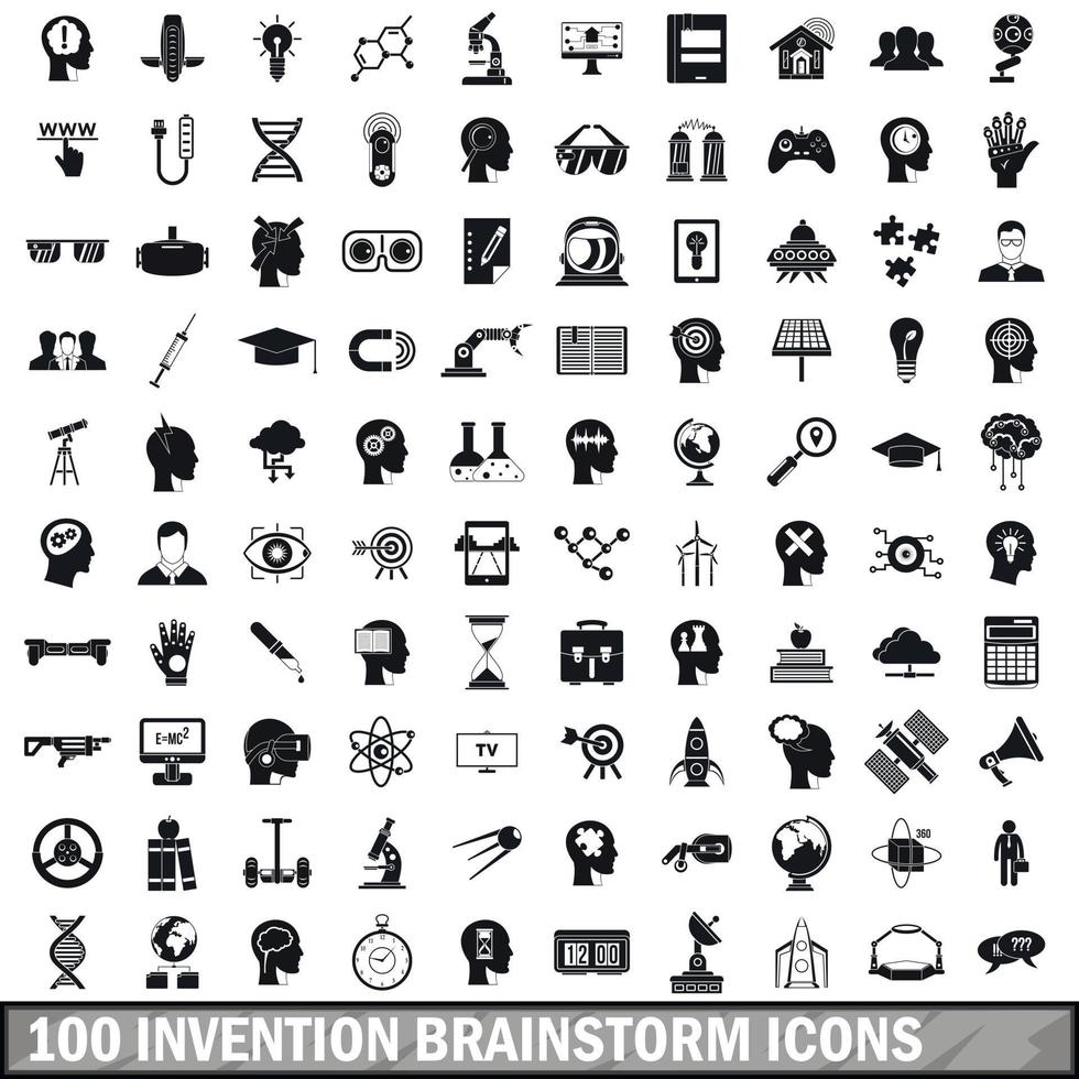 100 invention brainstorm icons set, simple style vector