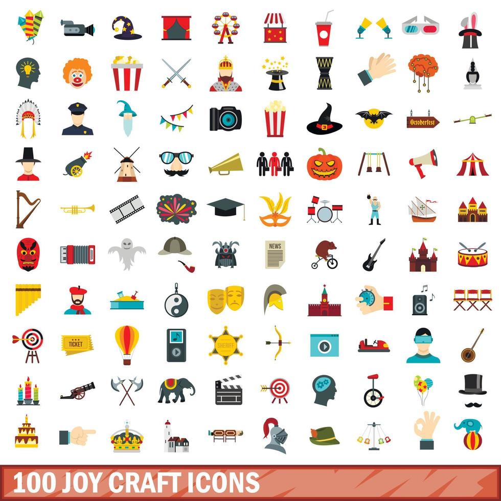 100 joy craft icons set, flat style vector