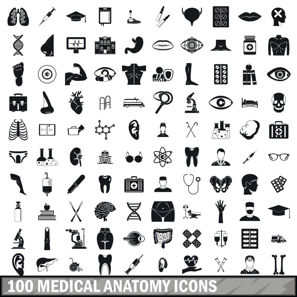 100 medical anatomy icons set, simple style vector