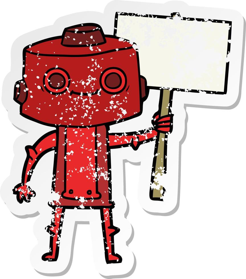 distressed sticker of a cartoon robot vector