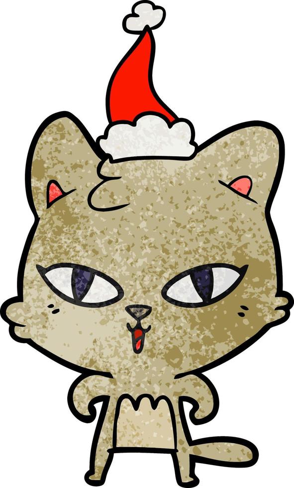 caricatura texturizada de un gato con sombrero de santa vector