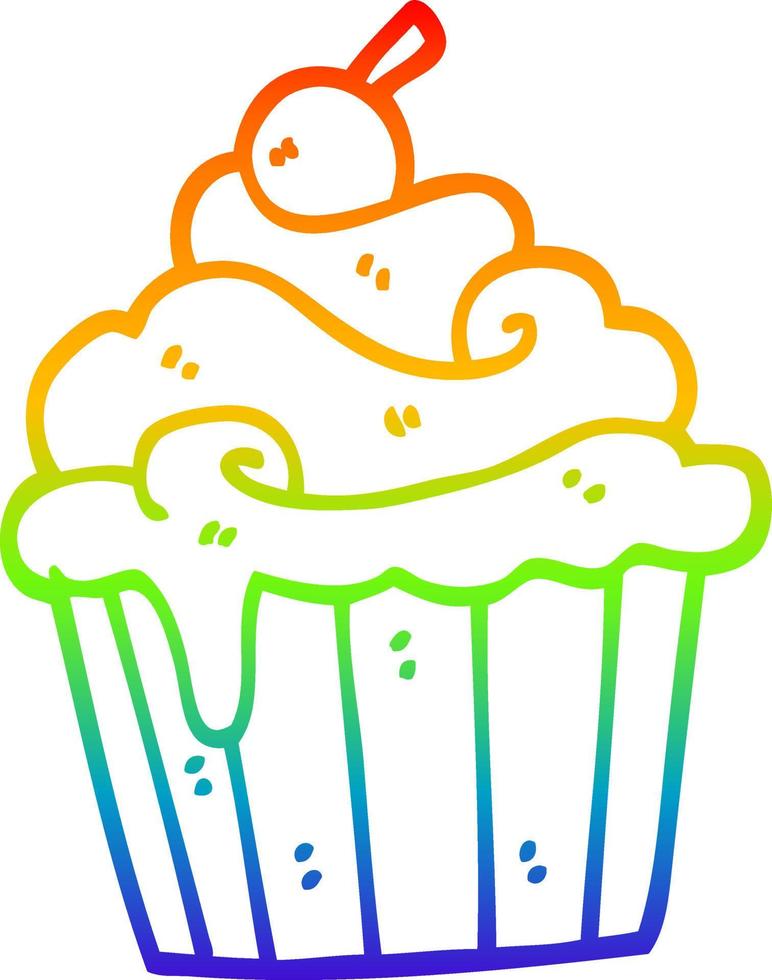 rainbow gradient line drawing cartoon cup cake vector