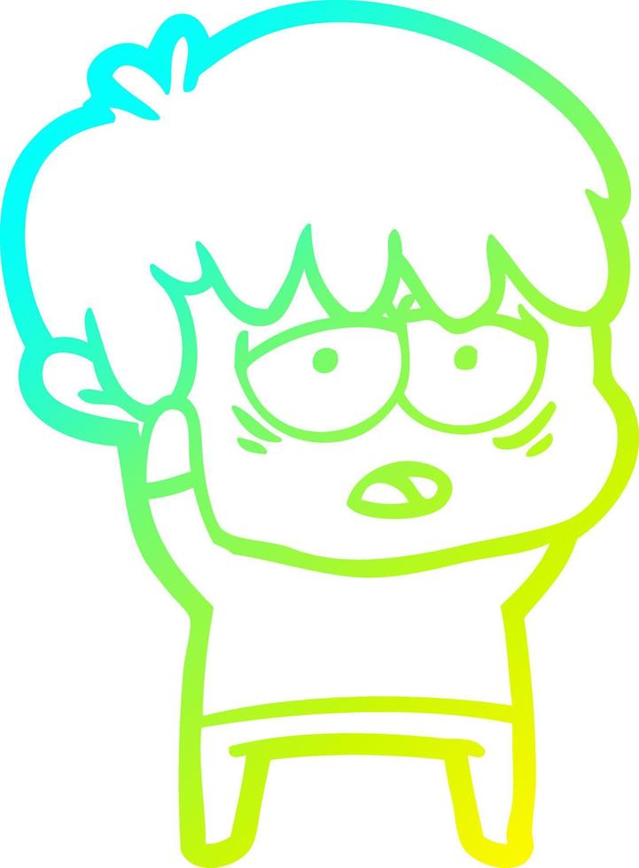 cold gradient line drawing cartoon exhausted boy vector