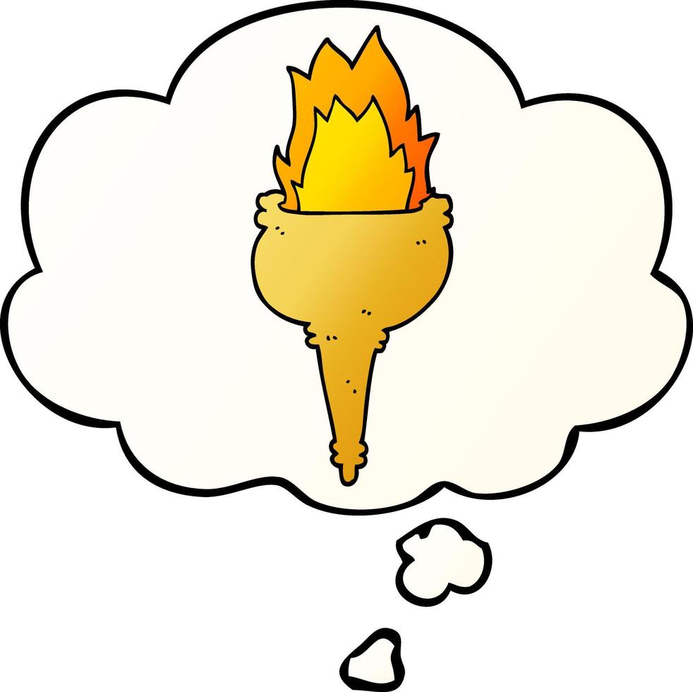 cartoon flaming torch and thought bubble in smooth gradient style vector