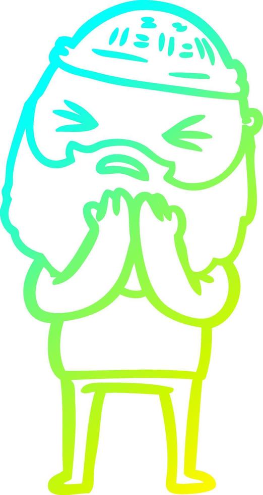 cold gradient line drawing cartoon man with beard vector