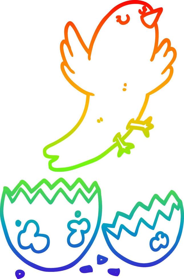 rainbow gradient line drawing cartoon bird hatching from egg vector