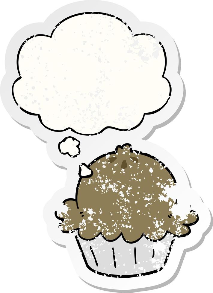 cute cartoon pie and thought bubble as a distressed worn sticker vector