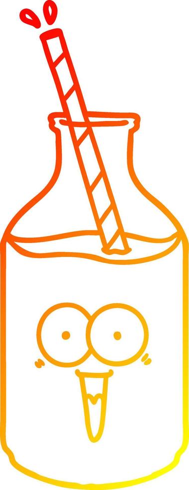 warm gradient line drawing happy carton milk bottle with straw vector