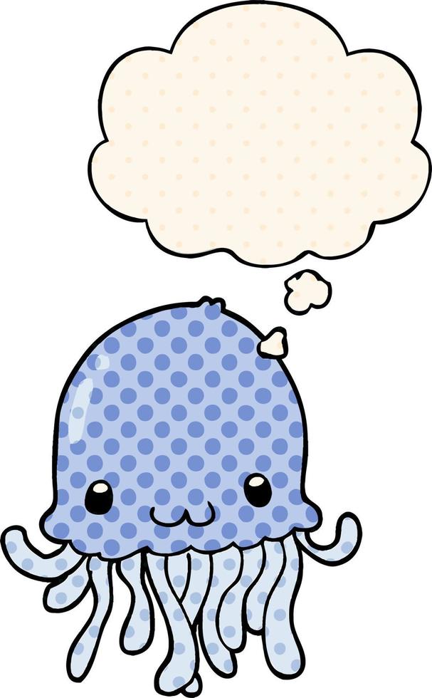 cartoon jellyfish and thought bubble in comic book style vector