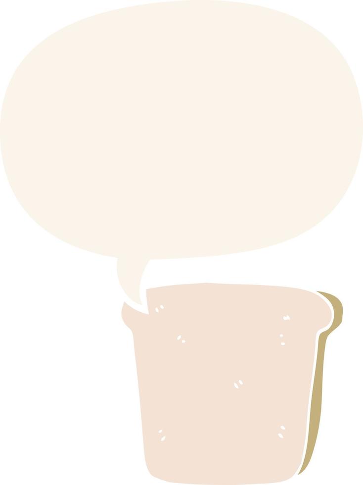 cartoon slice of bread and speech bubble in retro style vector