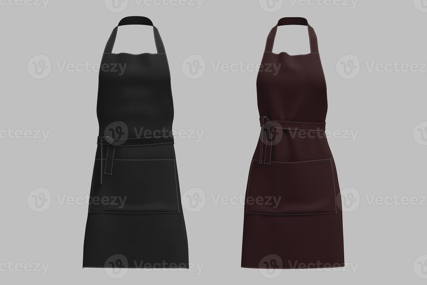 Black and brown Restaurant Cafe Coffee shop and Home kitchen apron Mock up isolated on background. Apron for men and women or unisex Mock up. 3d rendering. photo