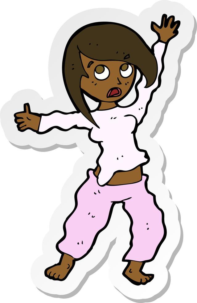 sticker of a cartoon frightened woman vector