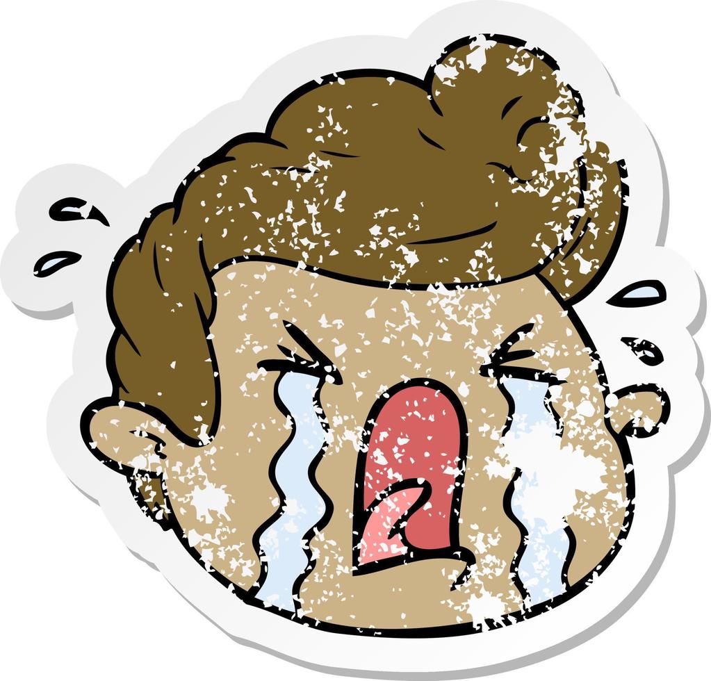 distressed sticker of a cartoon crying boy vector