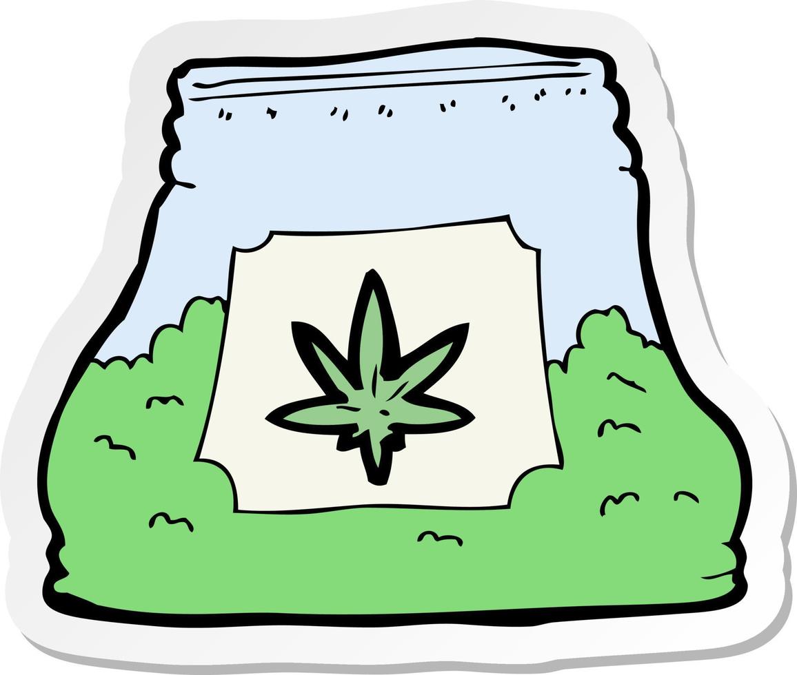sticker of a cartoon bag of weed vector