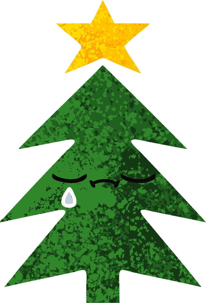 retro illustration style cartoon christmas tree vector