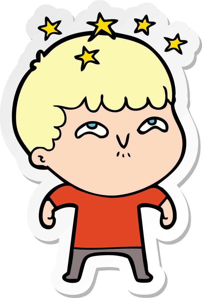 sticker of a cartoon amazed boy vector