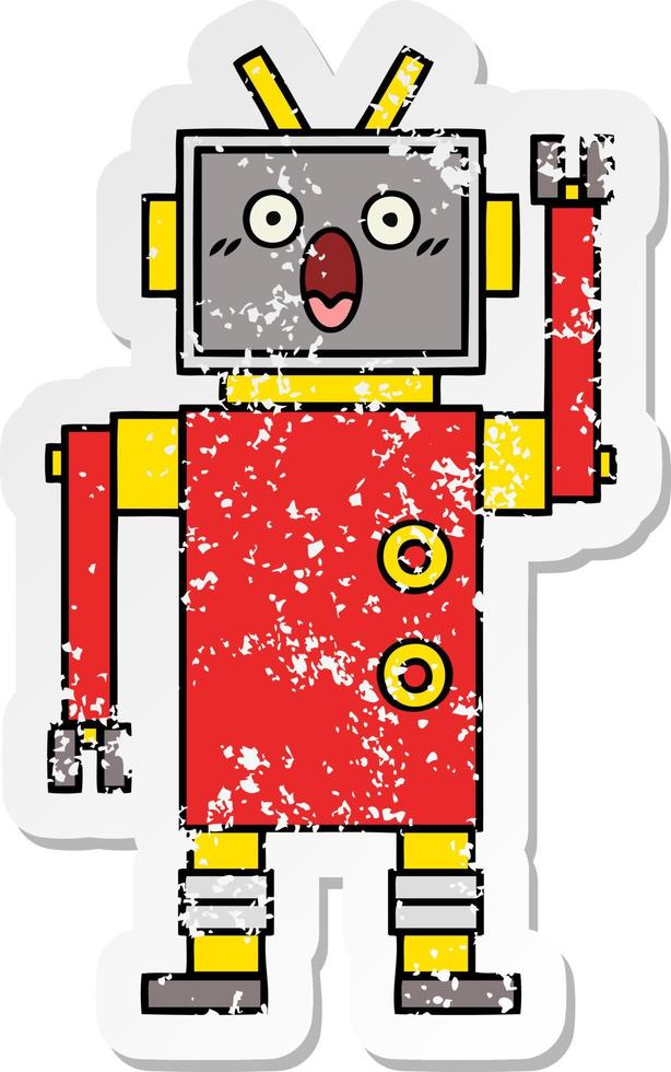 pegatina angustiada de un lindo robot de dibujos animados vector