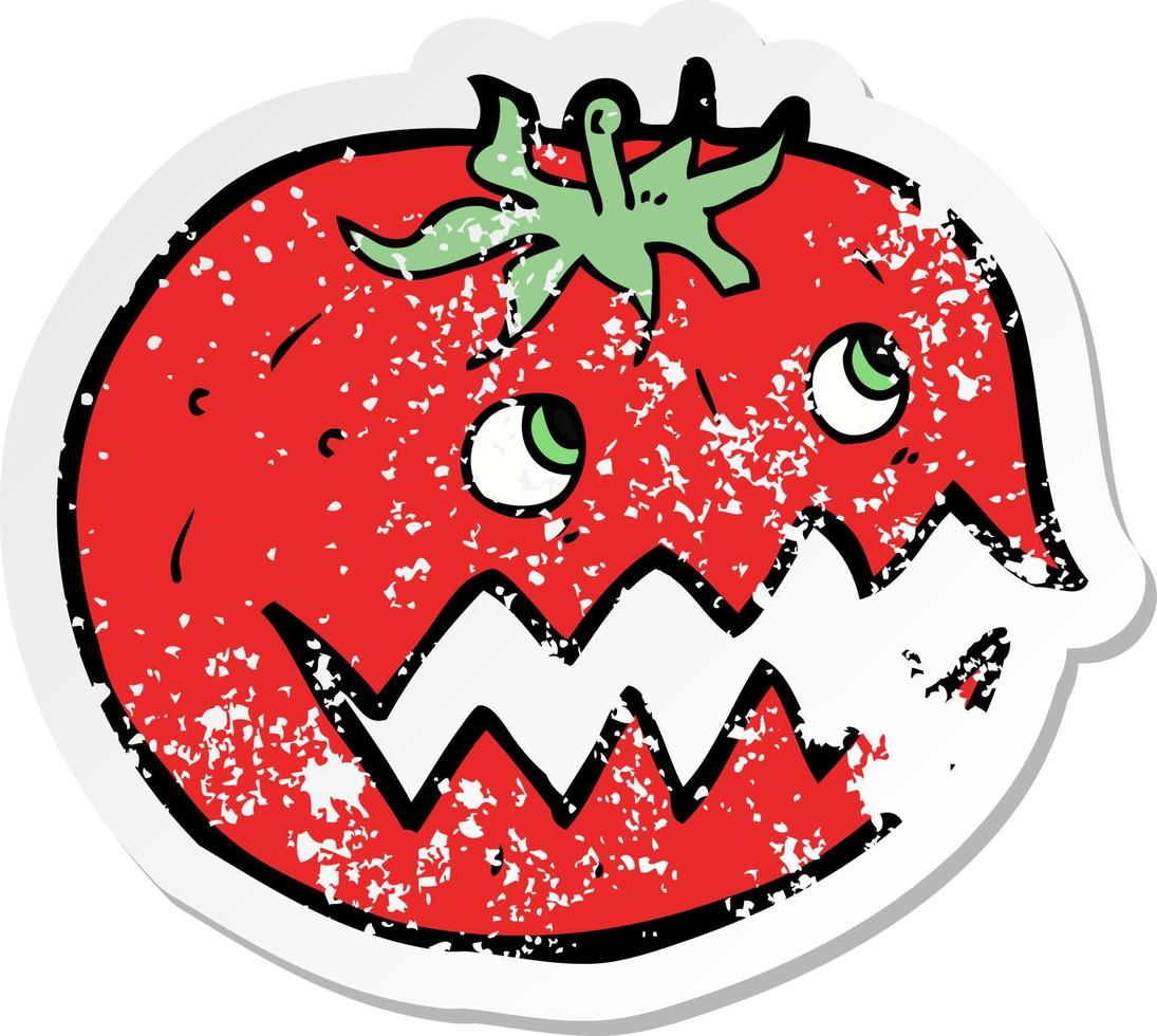 retro distressed sticker of a cartoon tomato vector