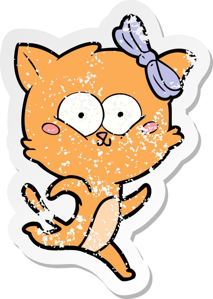 distressed sticker of a cartoon cat vector