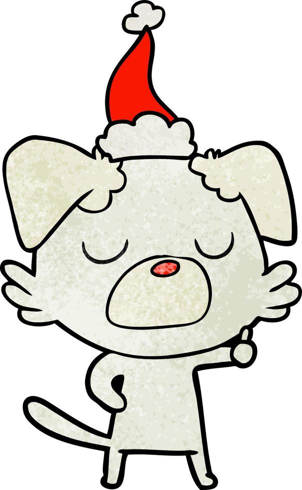 textured cartoon of a dog wearing santa hat vector