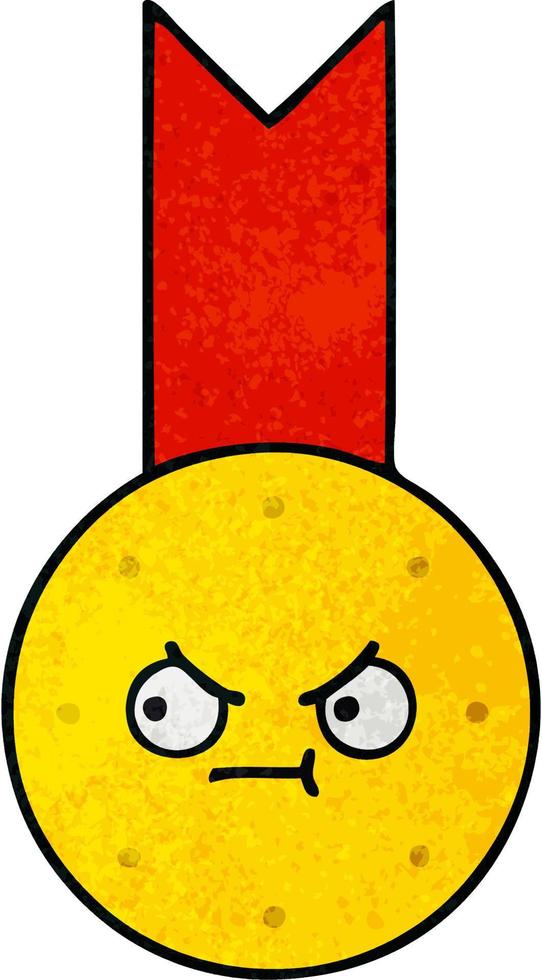 retro grunge texture cartoon gold medal vector