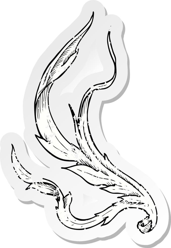 retro distressed sticker of a traditional hand drawn floral swirl vector