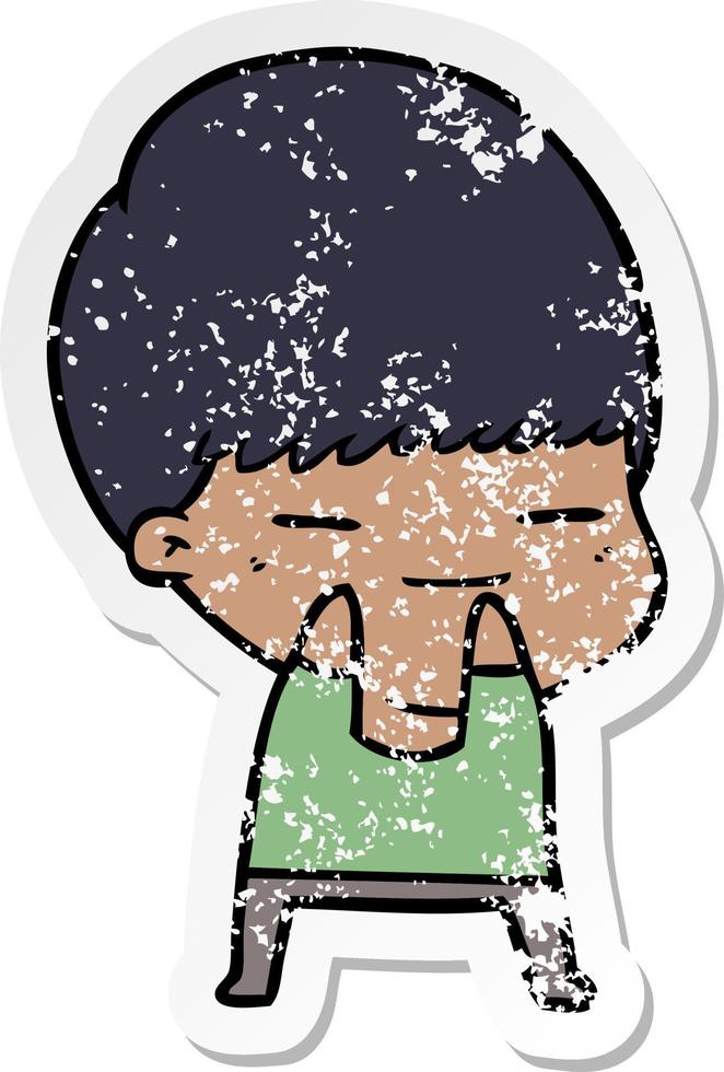 distressed sticker of a cartoon smug boy vector