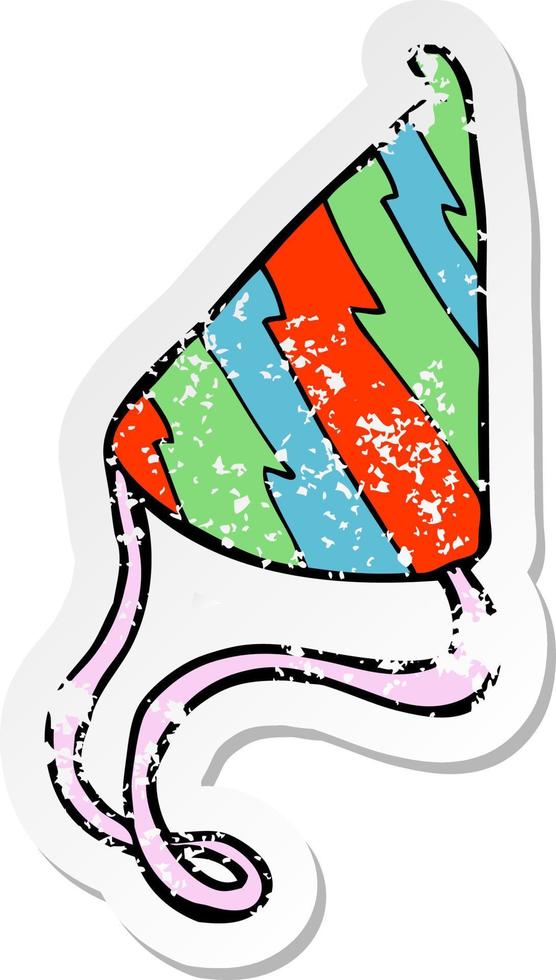retro distressed sticker of a cartoon party hat vector