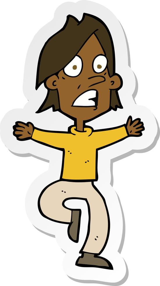 sticker of a cartoon panicking man vector