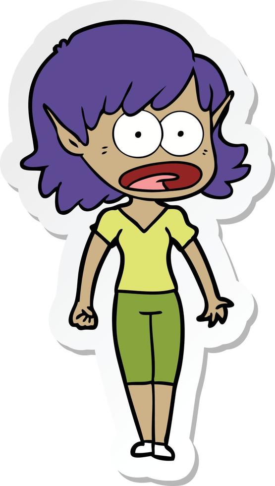 sticker of a cartoon shocked elf girl vector