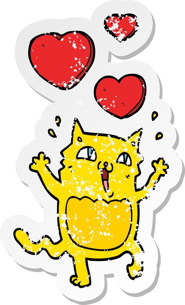 distressed sticker of a cartoon cat crazy in love vector