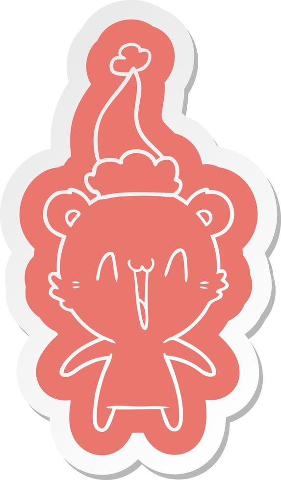 happy polar bear cartoon  sticker of a wearing santa hat vector