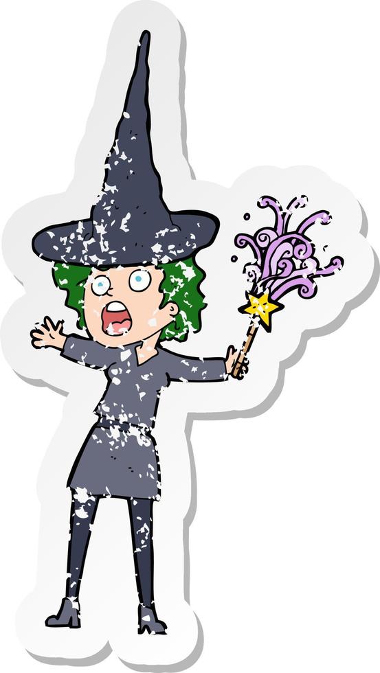 retro distressed sticker of a cartoon halloween witch vector