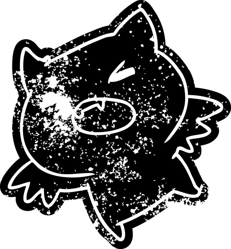 grunge icon of a kawaii cute bat vector