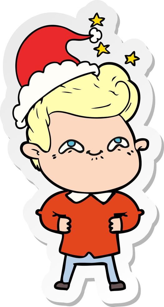 sticker cartoon of a excited man wearing santa hat vector