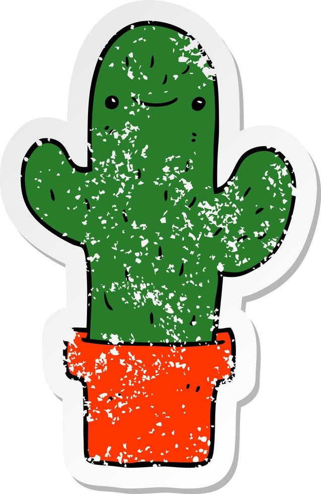 pegatina angustiada de un cactus de dibujos animados vector