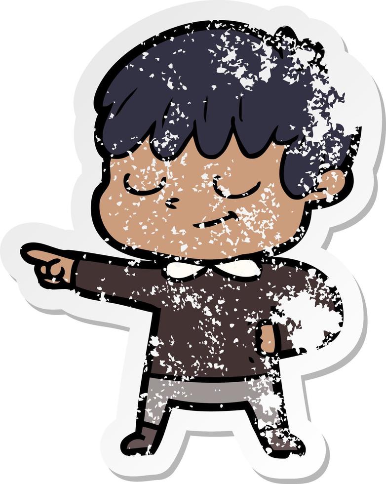 distressed sticker of a cartoon happy boy vector