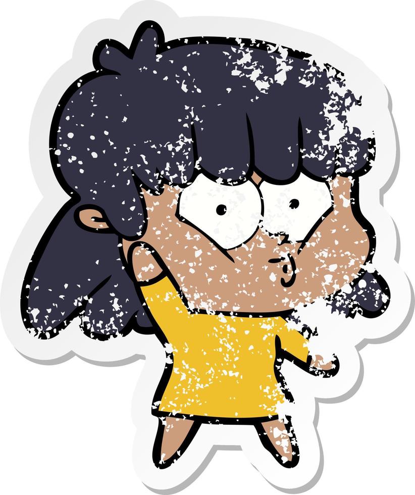 distressed sticker of a cartoon whistling girl vector
