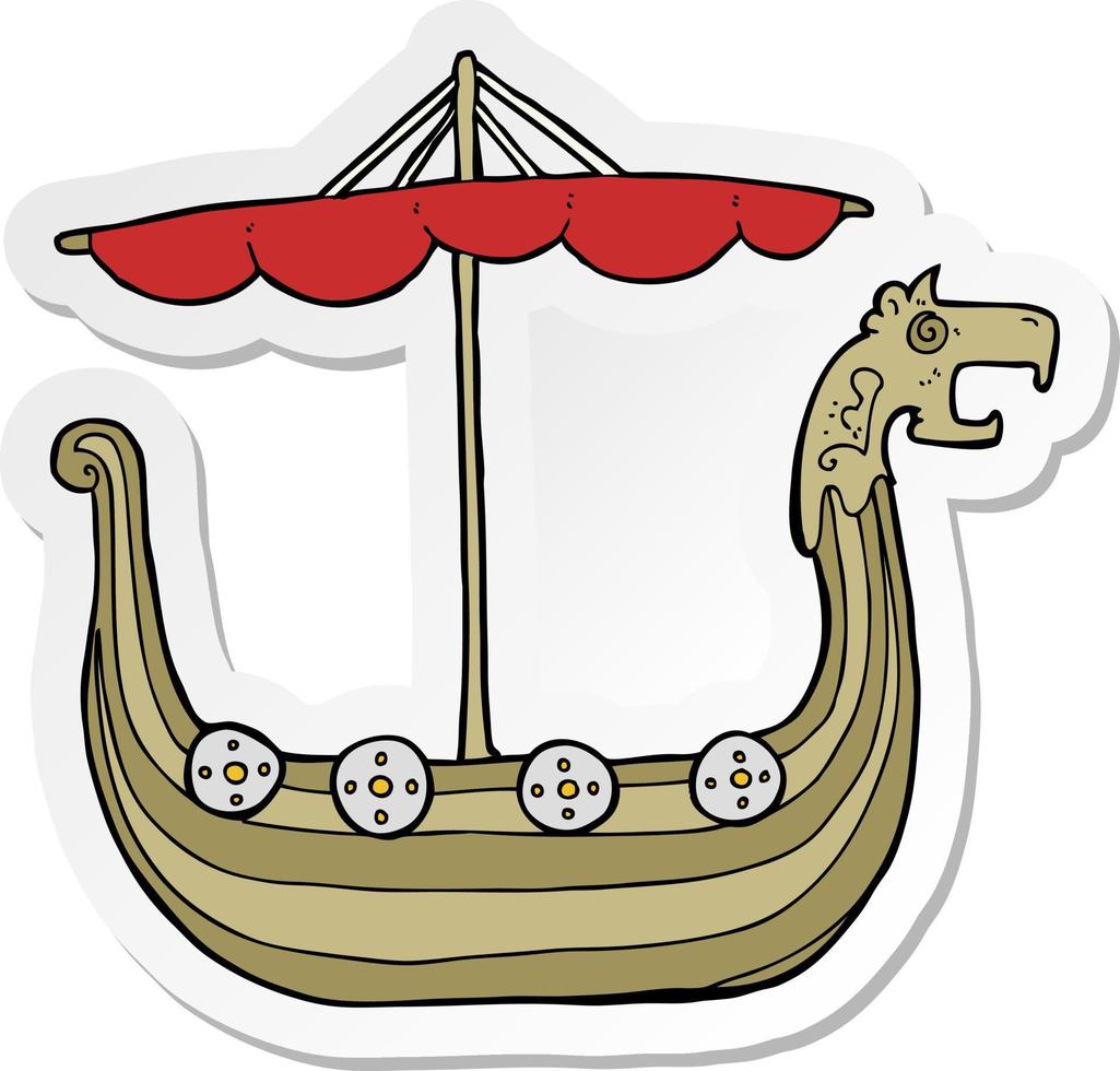 sticker of a cartoon viking ship vector