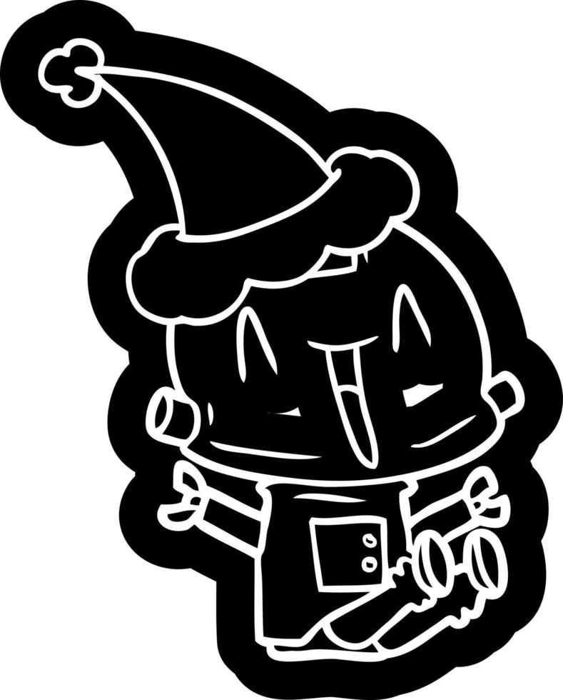 cartoon icon of a robot wearing santa hat vector