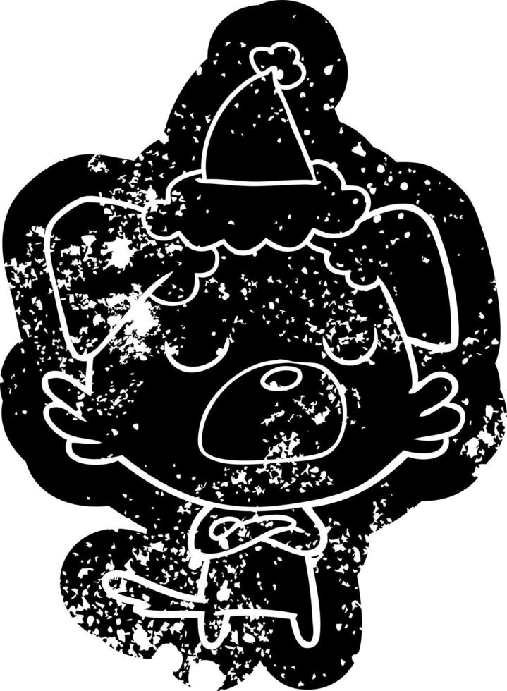 cartoon distressed icon of a dog wearing santa hat vector