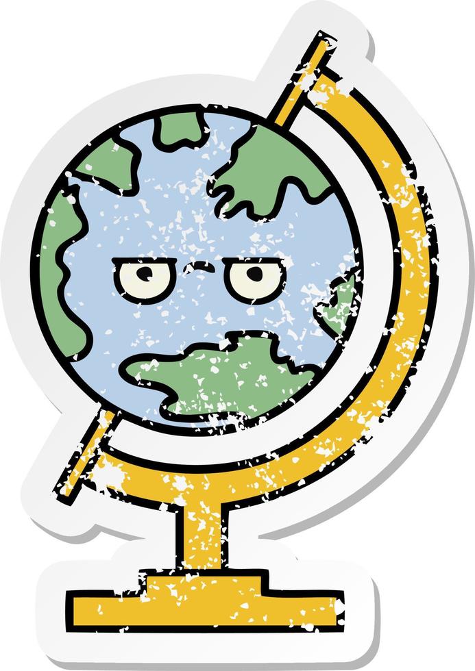 distressed sticker of a cute cartoon globe of the world vector